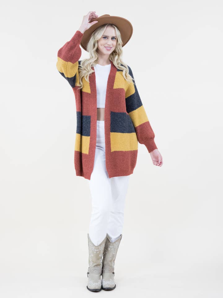 Original USA - Wholesale Cardigan - Women's - Knitted Stripe Cardigan4