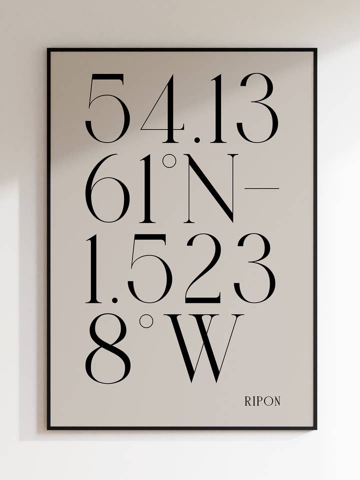 Poster di viaggio con città stampate con coordinate minime di Ripon City per la vendita all'ingrosso da parte di AballoneStudio