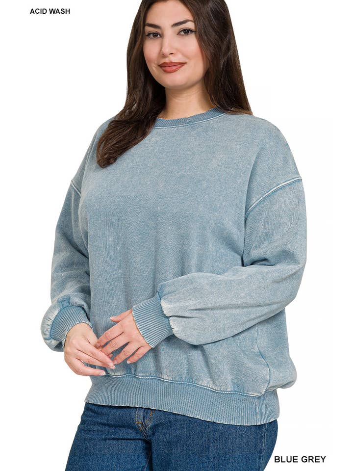 42POPS - Wholesale Sweatshirt - Women's - `.Acid Wash Fleece Oversized Pullover