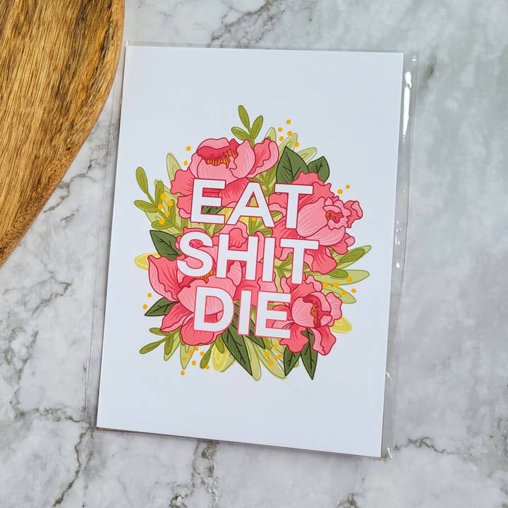 Mangia Merda Muori Peonie, Stampa Artistica Opaca 20x25 cm per la vendita all'ingrosso da parte di Chez Louie Designs