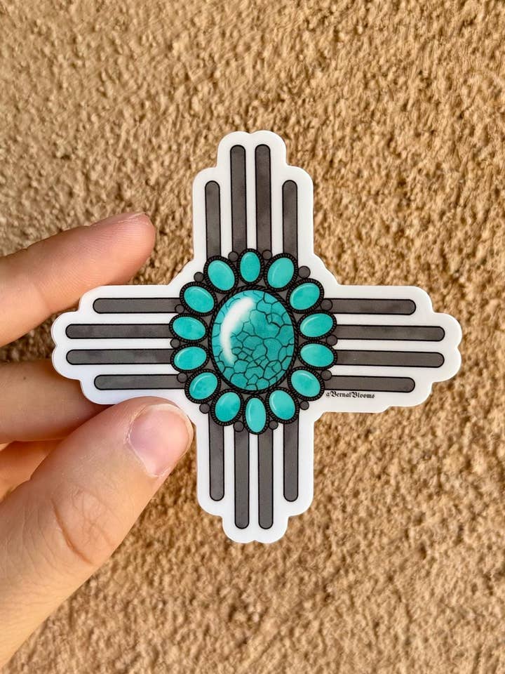 Zia Sticker, New Mexico Sticker, Turquoise Sticker for wholesale by Bernal Blooms