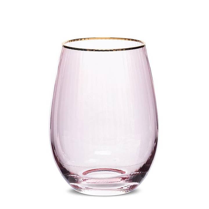 Optic Stemless Wine Glass with Gold Rim-Pink-4.5"H(18oz) for wholesale by Abbott