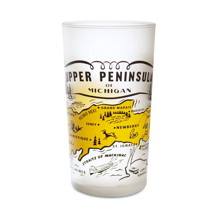 Peninsulas - Wholesale Drinking Glass/Cup - Upper Peninsula Souvenir Frosted Glass0