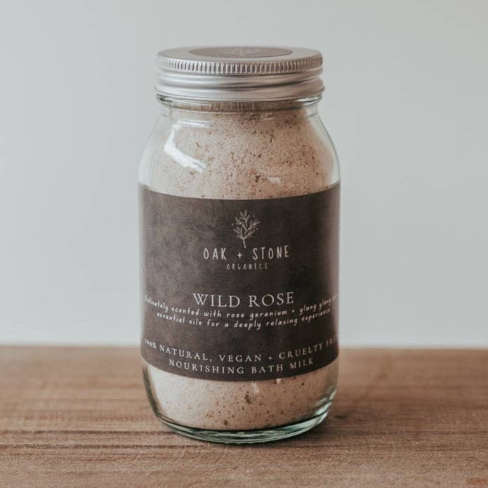 Wild Rose Organic Bath Milk for wholesale by Oak and Stone Organics