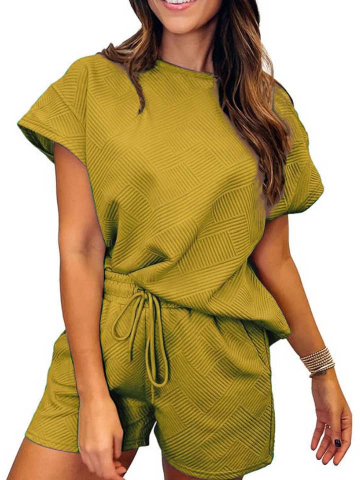 Rosa Clothing - Wholesale Top & Short Set (NOT Loungewear) - Women's - Crewneck Short-Sleeved Top Textured Stylish Shorts Set5