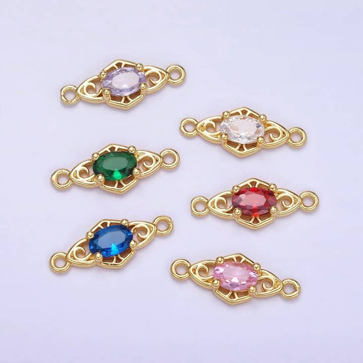 Aim Eternal - Wholesale Individual Charm/Pendant - 14K Gold Filled Green, Pink, Clear, Red, Blue, Purple CZ Artisan Connector | G347 - G349