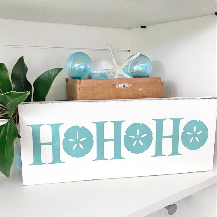 Ho Ho Ho Sand Dollar Christmas beach sign, coastal gifts for wholesale by Anchored Soul Designs