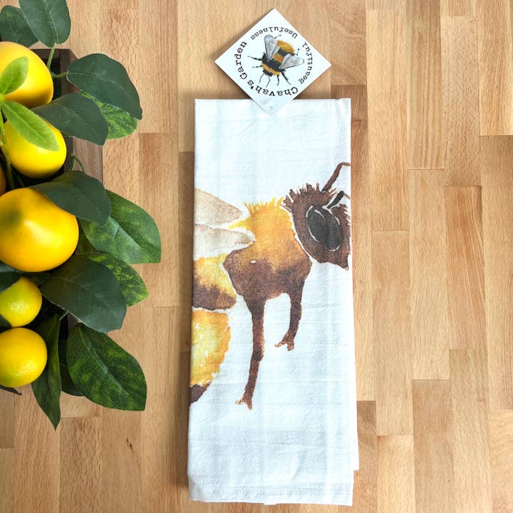 Chavah's Garden – Chavah's Garden – Großhandel Geschirrtücher – Mehlsack-Geschirrtücher, Honigbiene, Gartenmotiv