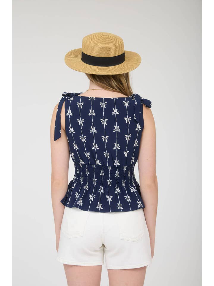 MINE - Wholesale Blouse - Women's - BOW LINE PATTERN TIE SHOULDER SLEEVELESS BLOUSE12