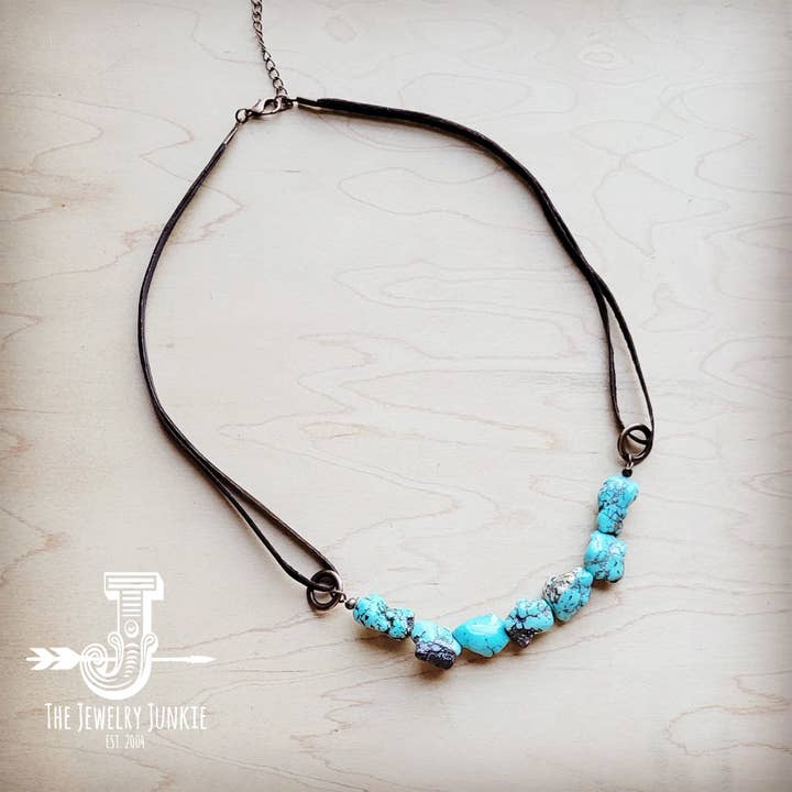 The Jewelry Junkie – Großhandel Perlenkette – Echte blaue Türkis-Halskette mit Lederband 259i