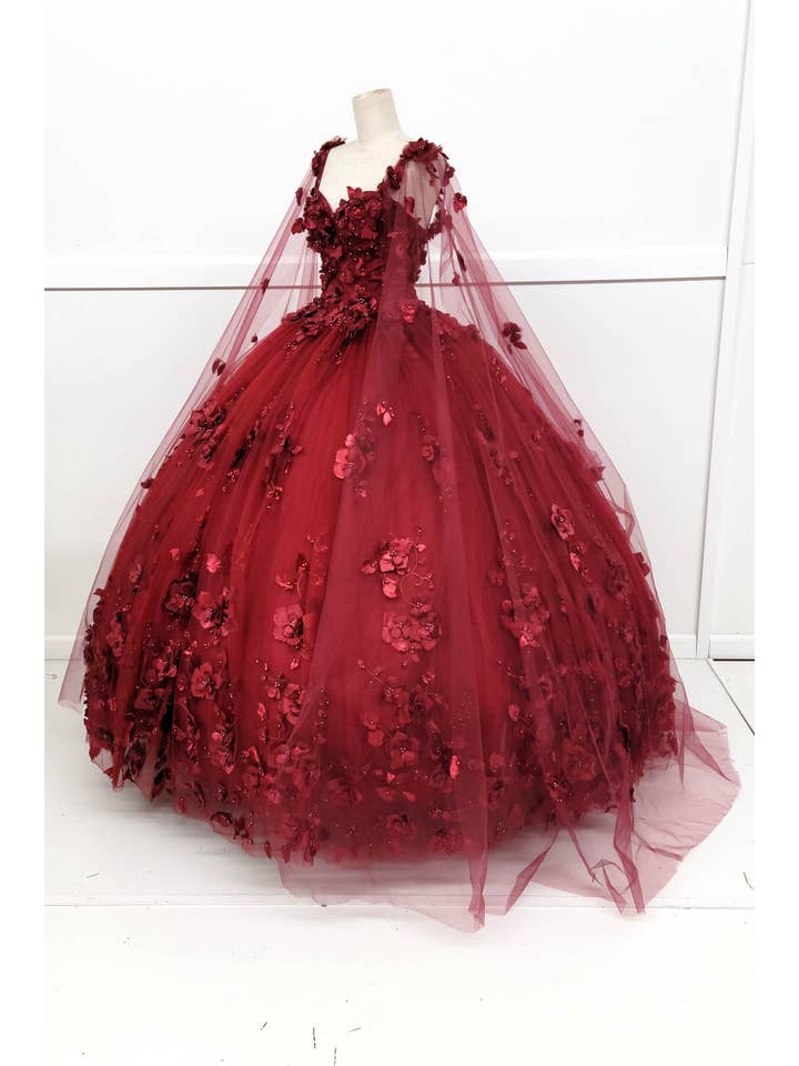 Chicas - Venta al por mayor Vestido de fiesta - Mujer - Vestido de Quinceañera con Flores y Capa Dividida CHF30186