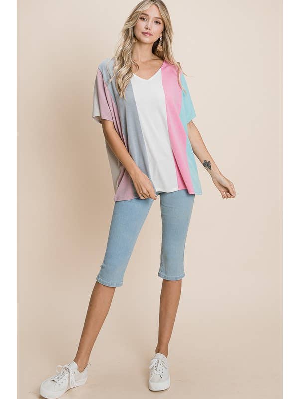 Emerald Collection - Wholesale Tunic - Women's - ETK-8468-PL Plus Size Striped Color Block Tunic Top