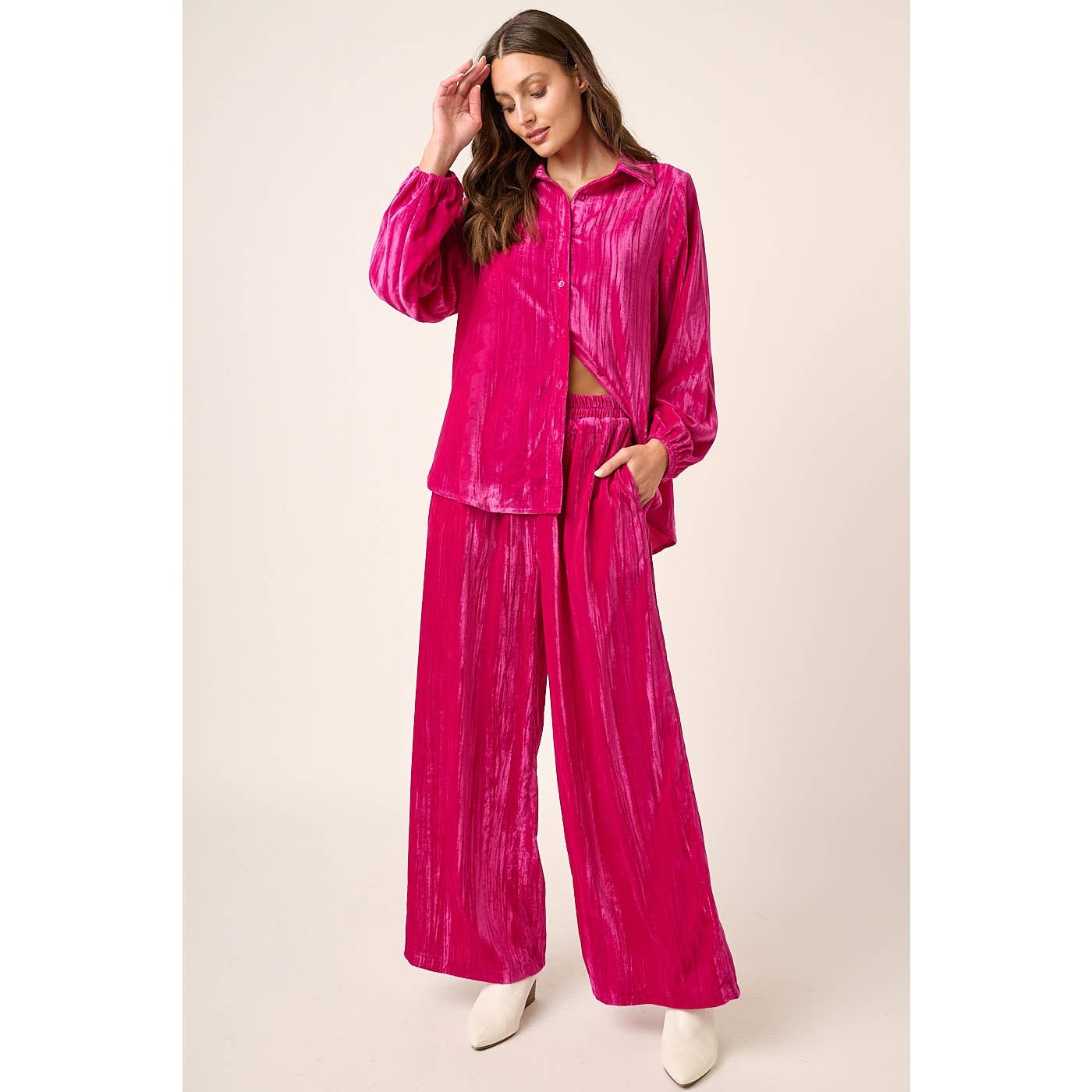 mittoshop - Wholesale Lounge Set - Women's - TEXTURED VELOUR LONG SLEEVE SHIRT AND PANTS SET6
