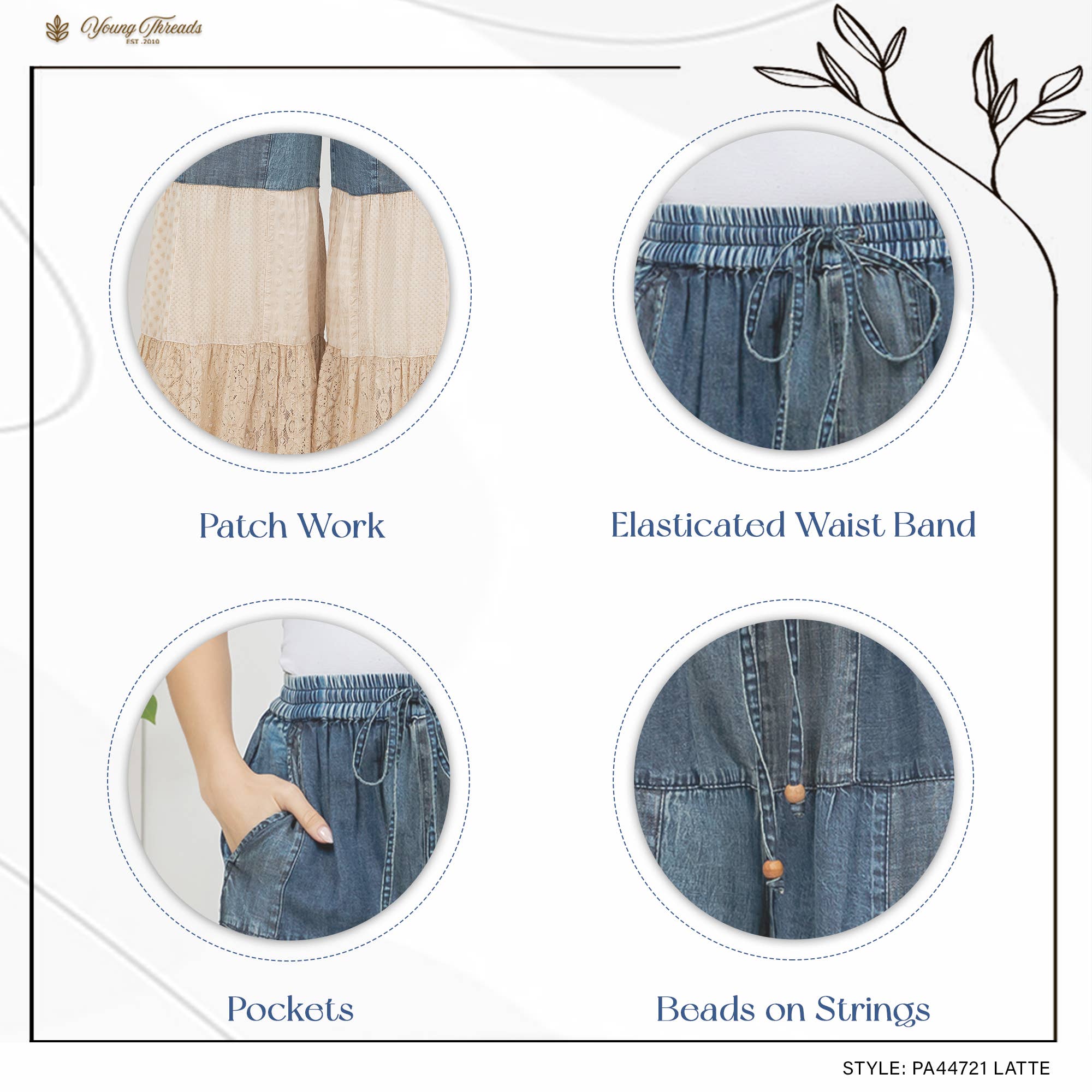 Young Threads - Venta al por mayor Pantalones - Mujer - Pantalones de Encaje y Punto con Inserciones de Parche en Denim de Capas Boho (Nuevo)28