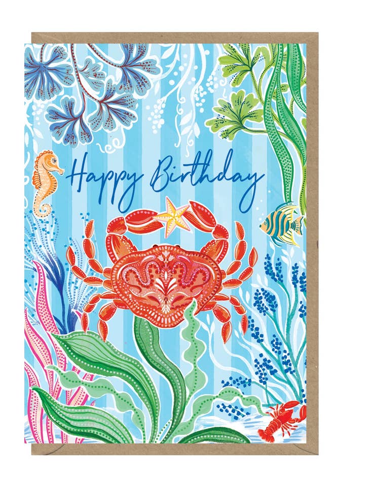 HON42 Onderwater Krabbenscène Verjaardagskaart voor wholesale door Earlybird Designs