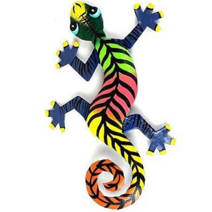 Gecko Haitian Steel Drum Wall Art, 13 inch Black Stripes for wholesale by Global Crafts