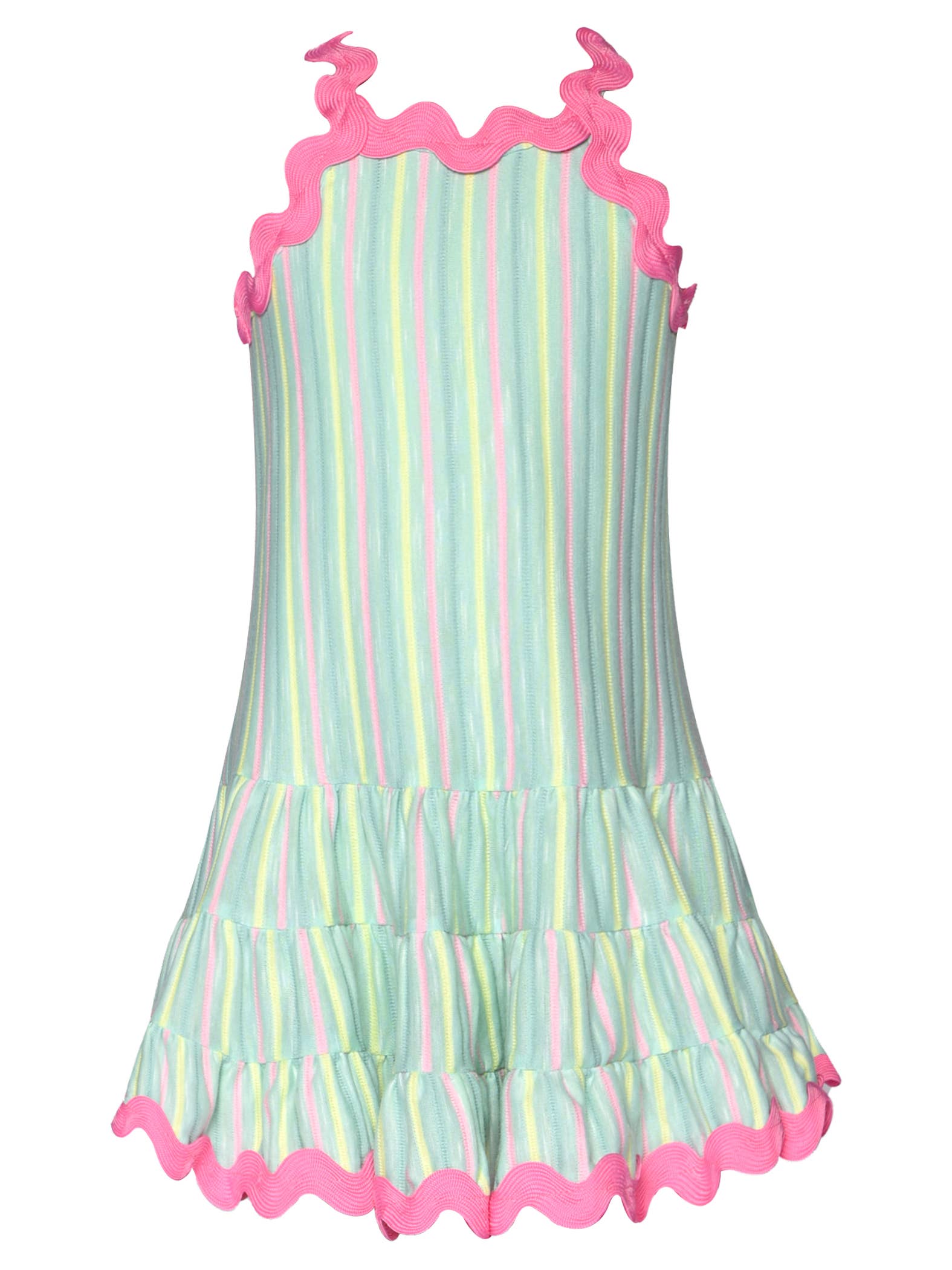 MINT MULTI STRIPE DRESS W/ RIC RAC TRIM for wholesale on Faire0