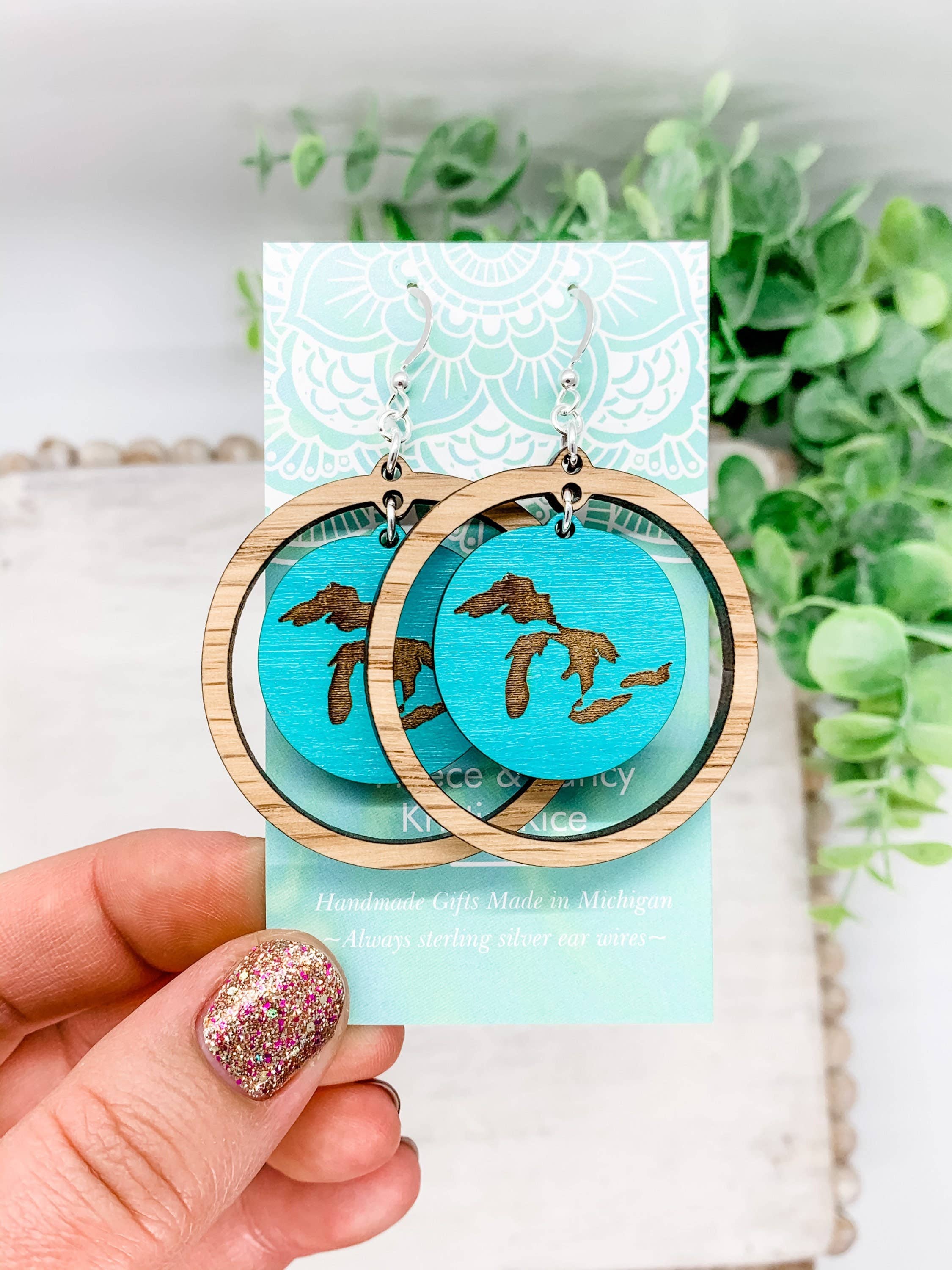 Fleece & Fancy - Wholesale Dangle Earrings - Laser Cut Great Lakes Wood Earrings1