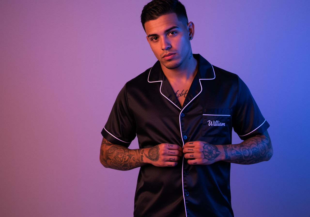 The Blissful - Vendita all'ingrosso Completo pigiama - Uomo - Set Pigiama Uomo in Raso Personalizzato – Idea Regalo Perfetta3