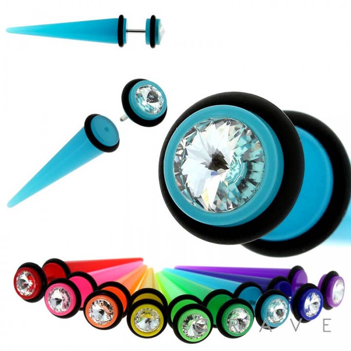 GEM EMBEDDED NEON COLORED ACRYLIC FAUX TAPER O-RINGS for wholesale by CRAVE