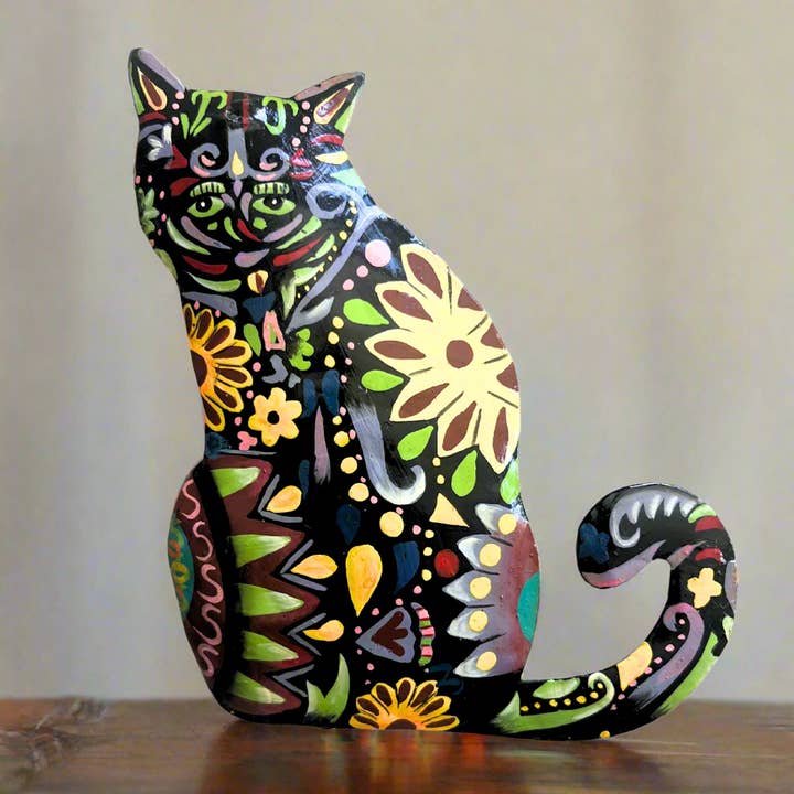 Beyond Borders - Vendita all'ingrosso Decorazione da parete 3D - Decorazione da parete in metallo dipinto Vivid Meow, motivo: gatto