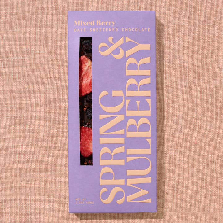 Spring & Mulberry - Wholesale Chocolate Bar - Mixed Berry Date-Sweetened Dark Chocolate