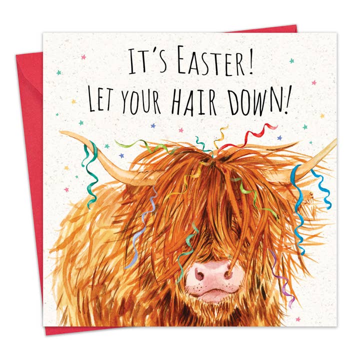 Funny Easter Card - Highland Cow for wholesale by Twizler Ltd