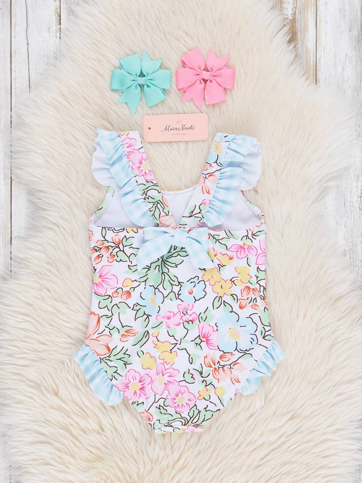 Marie Nicole Clothing - Wholesale One Piece Swimsuit - Kids - Ruffle Swimsuit - Wildflower Doodles1
