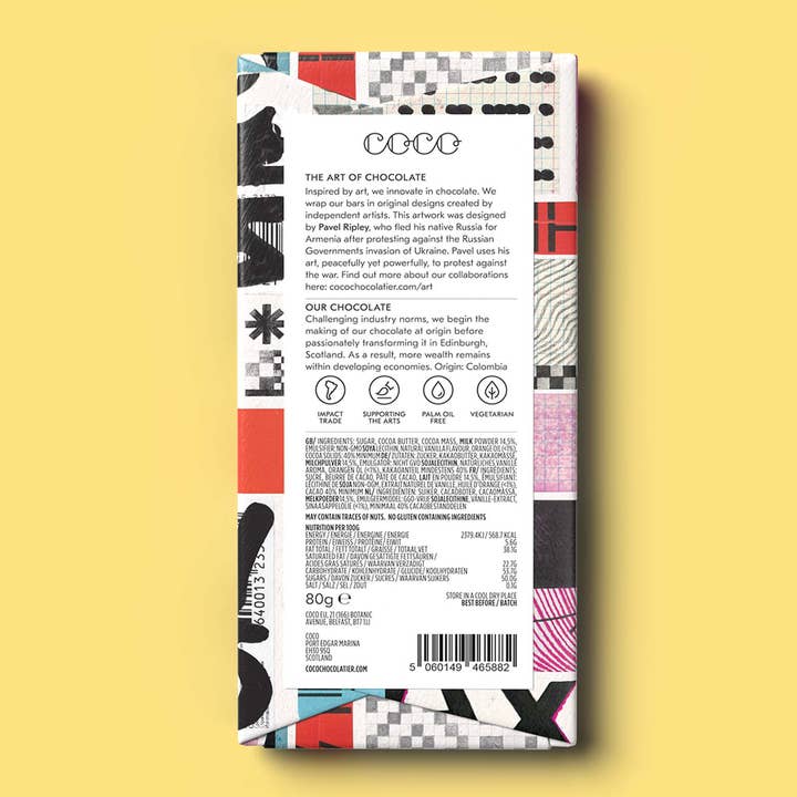 COCO Chocolatier - Wholesale Chocolate Bar - Orange Milk Chocolate Bar (Pack of 12)