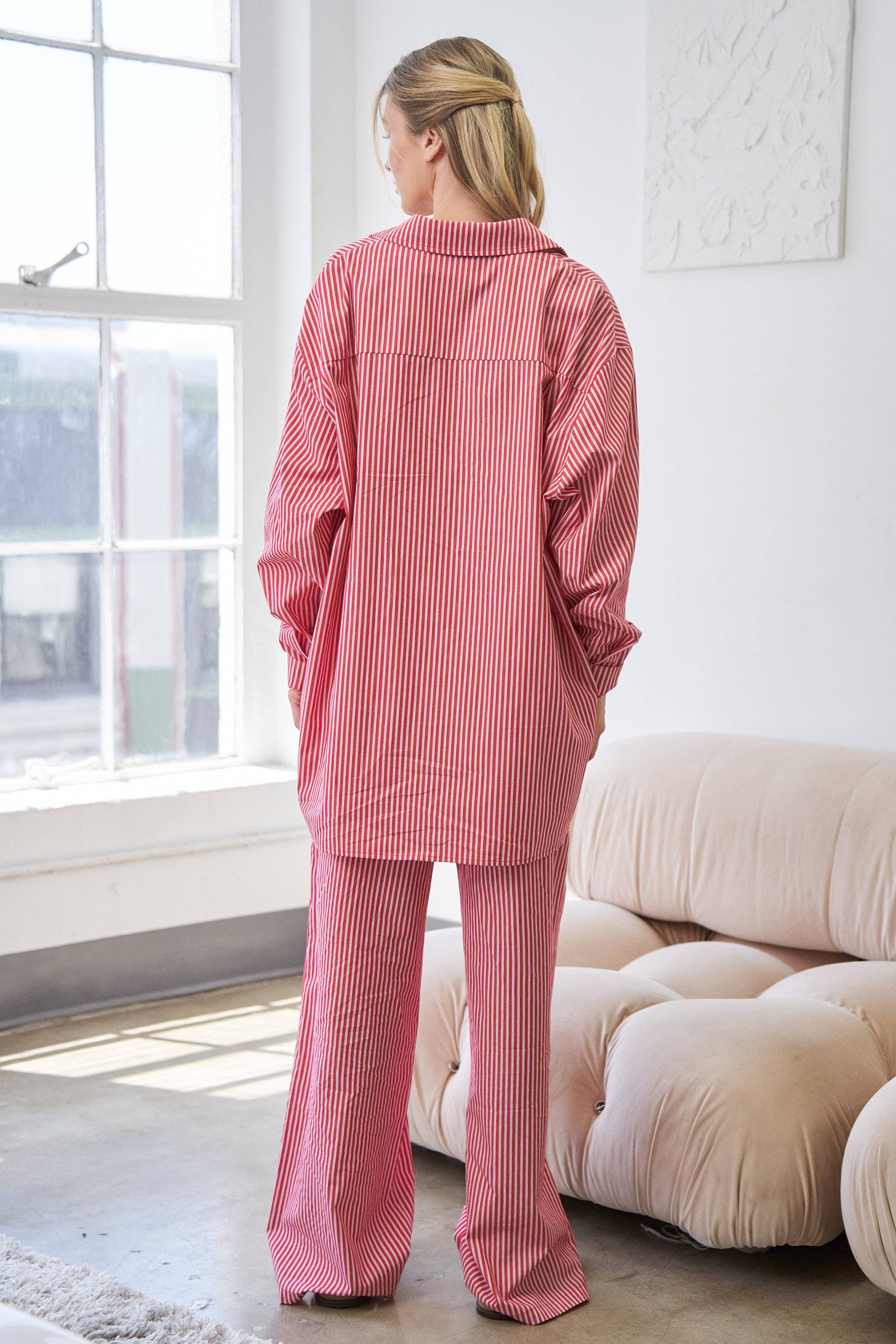 CANDESCENT - Wholesale Pants - Women's - Striped Wide Leg Lounge Pants with Lace Trim (Matching Set)12