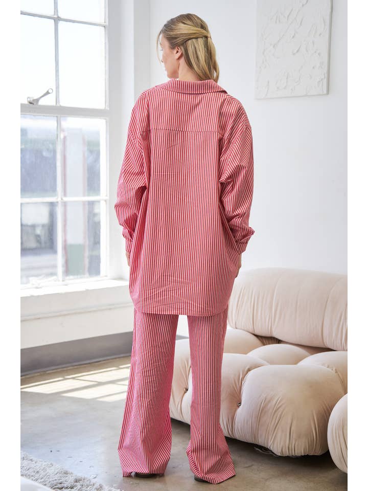 CANDESCENT - Wholesale Pants - Women's - Striped Wide Leg Lounge Pants with Lace Trim (Matching Set)12