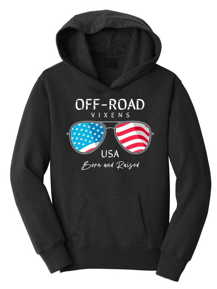 Youth Born and Raised Hoodie for wholesale by Off Road Vixens Clothing Co.