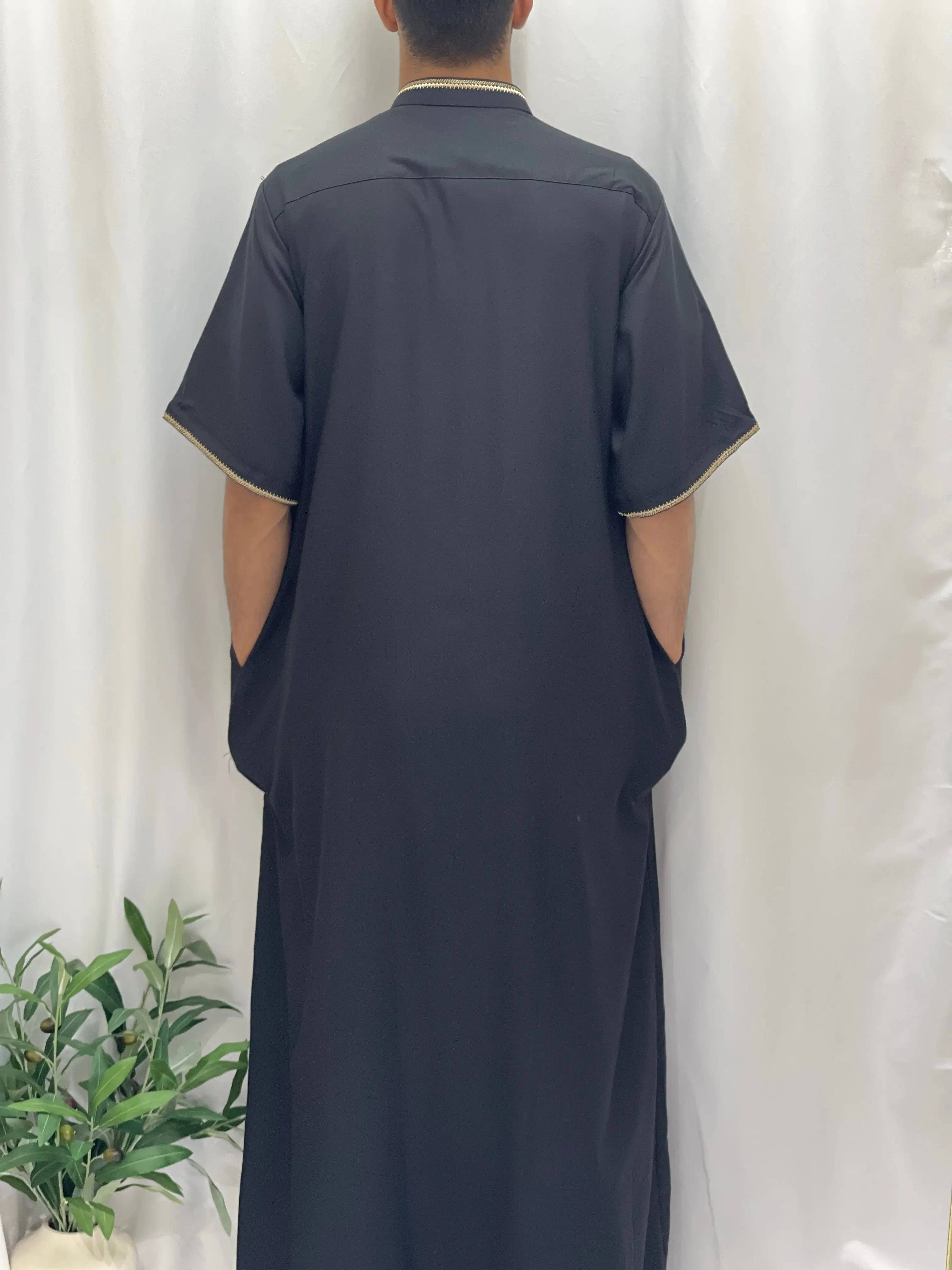 Palestinian Elegance - Wholesale  - Timeless Elegance: Men's Durable Kaftan Thobe with Gold Details3