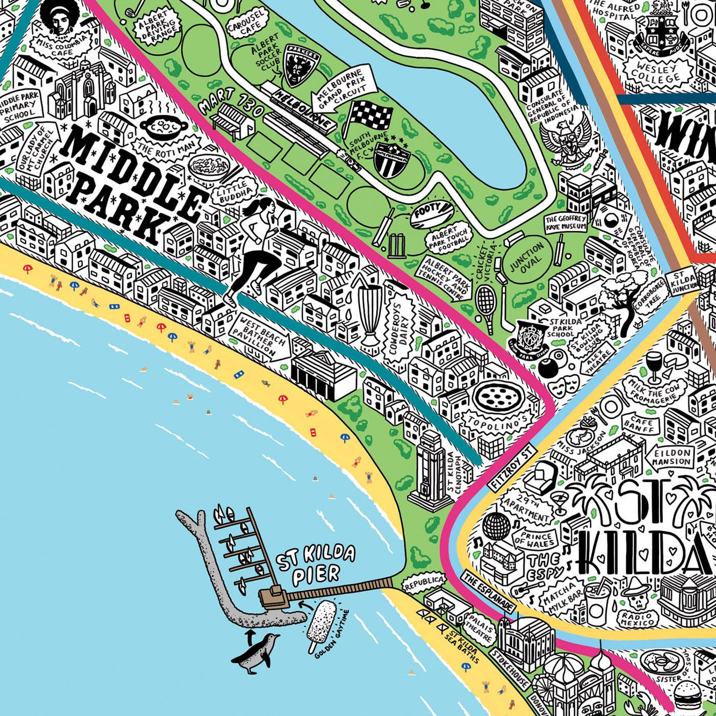 Evermade - Wholesale Art Print - Hand Drawn Map of Melbourne Art Print1