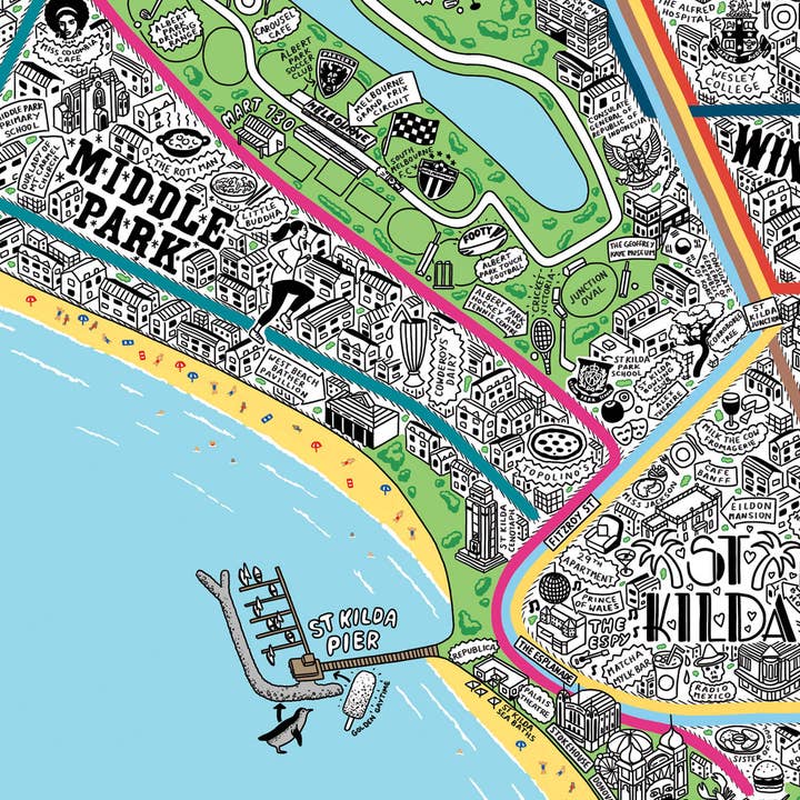 Evermade - Wholesale Art Print - Hand Drawn Map of Melbourne Art Print1