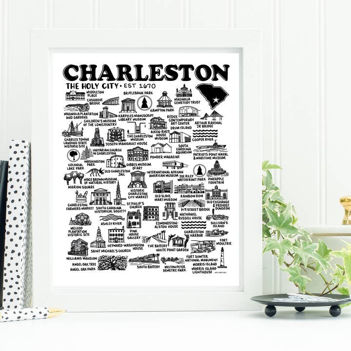 Whereabouts Shop – wholesale Art print – Charleston Map Print White