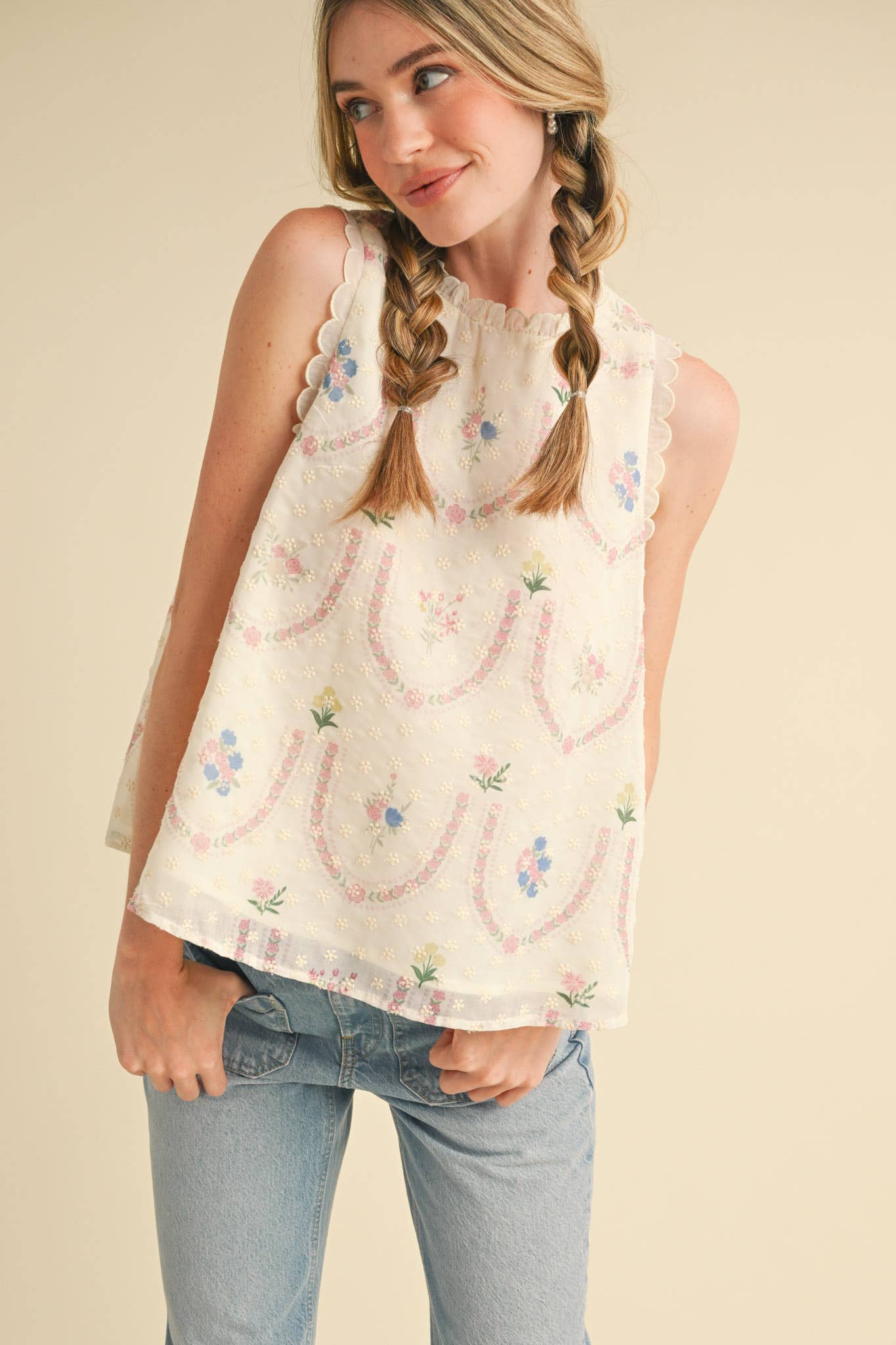 &MERCI - Vendita all'ingrosso Camicetta - Donna - TOP BABYDOLL CON RICAMO FLOREALE MTP400624