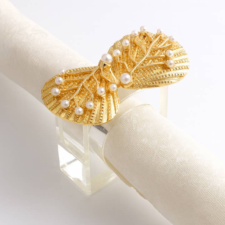 Fennco Styles - Wholesale Napkin Ring - Pearl Seashell Gold Napkin Ring Holder1