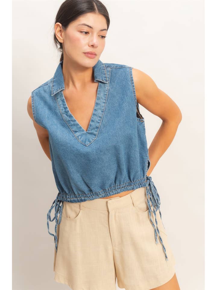 Collared V-Neck Drawstring Tank for wholesale by HYFVE