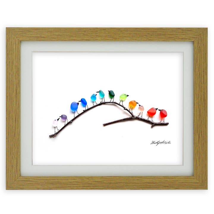 UrchinArtworks - Wholesale Art print - Rainbow Birds on Branch Sea Glass Picture Wall Art Decor7