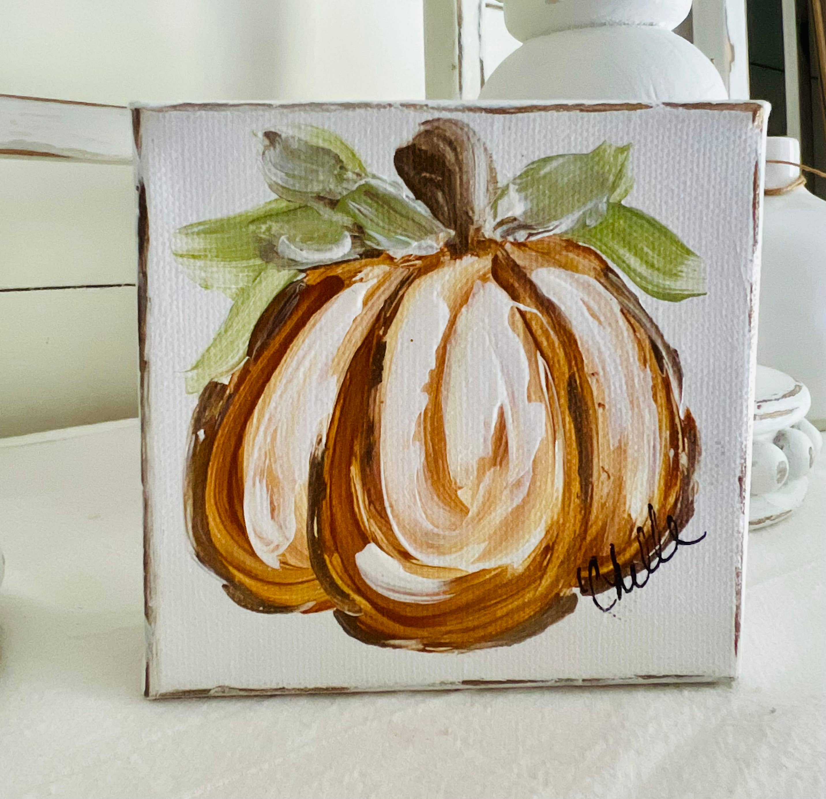 The Happy Butterfly - Wholesale Painting/Drawing - Hand-Painted Textured Pumpkin Canvas - 4"x4" Classic Orange0