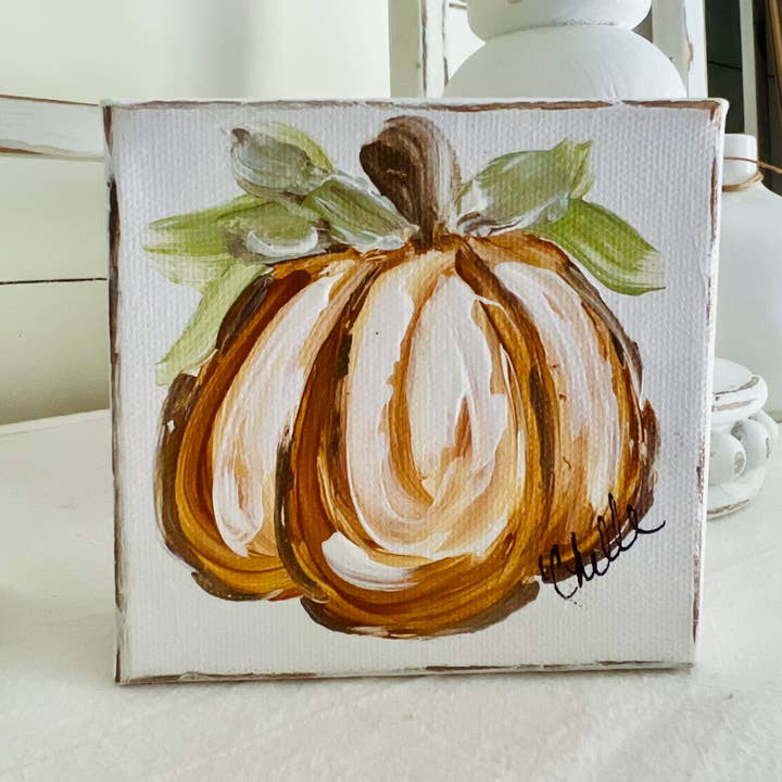 The Happy Butterfly - Wholesale Painting/Drawing - Hand-Painted Textured Pumpkin Canvas - 4"x4" Classic Orange0