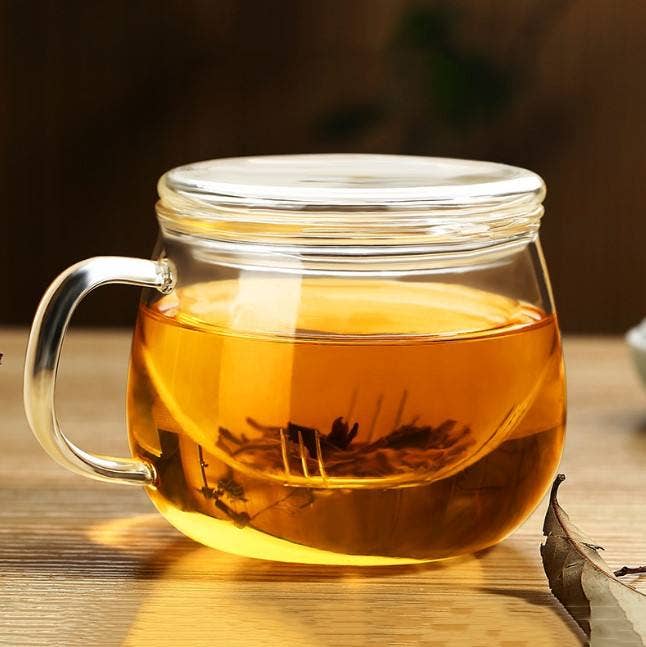 VIGOR - Wholesale Tea Strainer/Infuser - Clear Glass Tea Cup with Infuser and Lid, Borosilicate Large1
