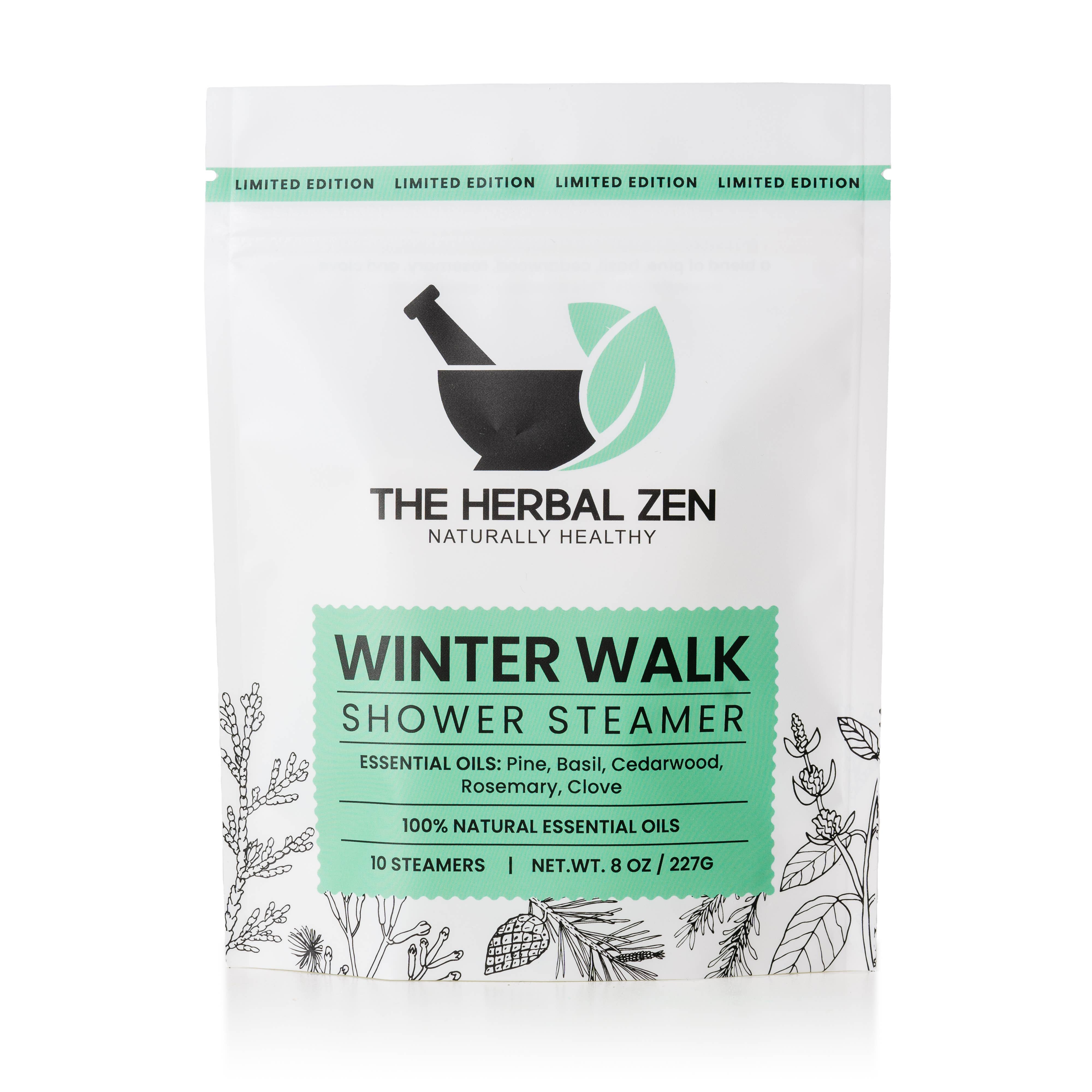The Herbal Zen - Vente Bombe de douche/galet bien-être pour la douche - Promeneur d'Hiver Galets de Douche – Indispensable des Fêtes à Feuillage Persistant3