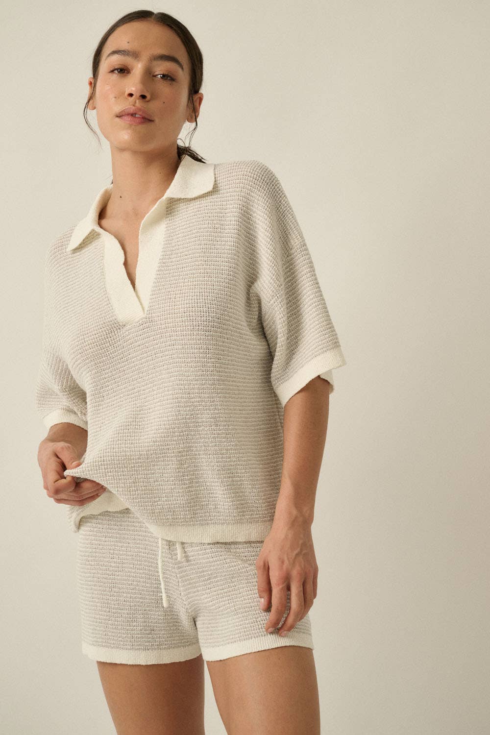 Promesa USA - Wholesale Shorts - Women's - Striped Knit Wide-Leg Drawstring Sweater Shorts40