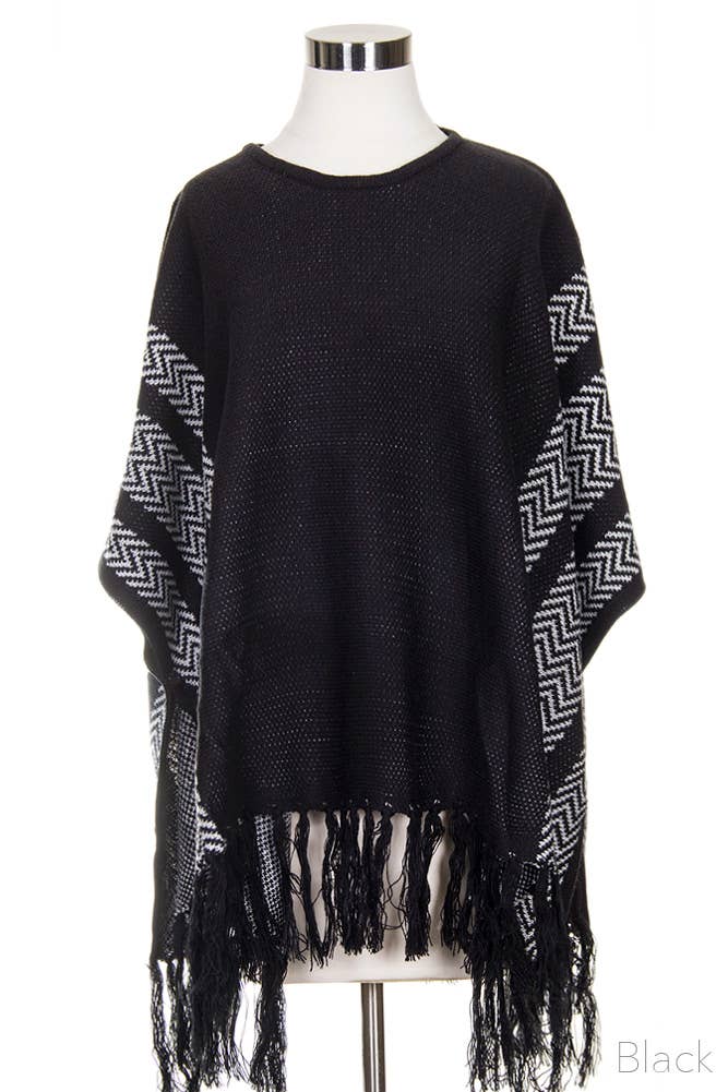 Hana – wholesale Poncho – Women's – Side Stripe Poncho with Fringe6