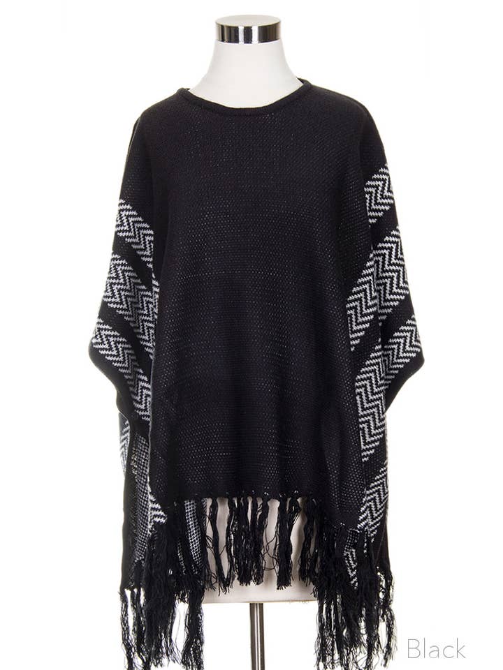 Hana – wholesale Poncho – Women's – Side Stripe Poncho with Fringe6