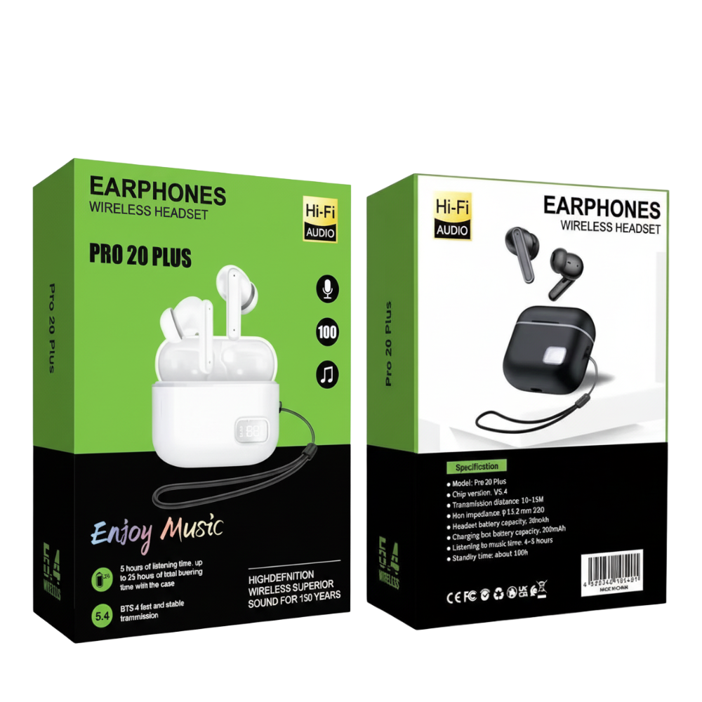 Rite Distribution - Wholesale Headphones - Pro 20 Plus Wireless earbuds Black5
