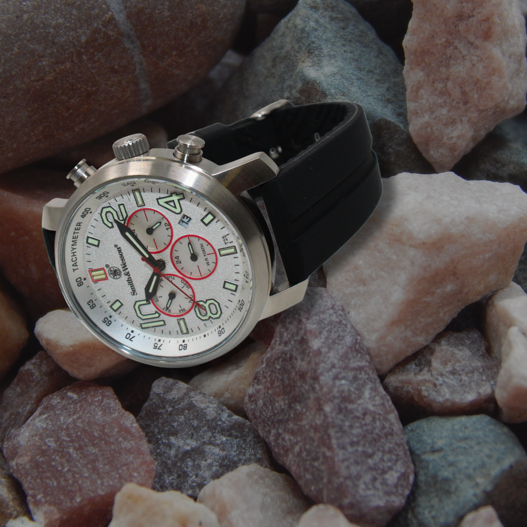 CALIBER GOURMET / CAMPCO - Wholesale Wrist Watch - Men's - White Smith & Wesson Tritium Chronograph Red3