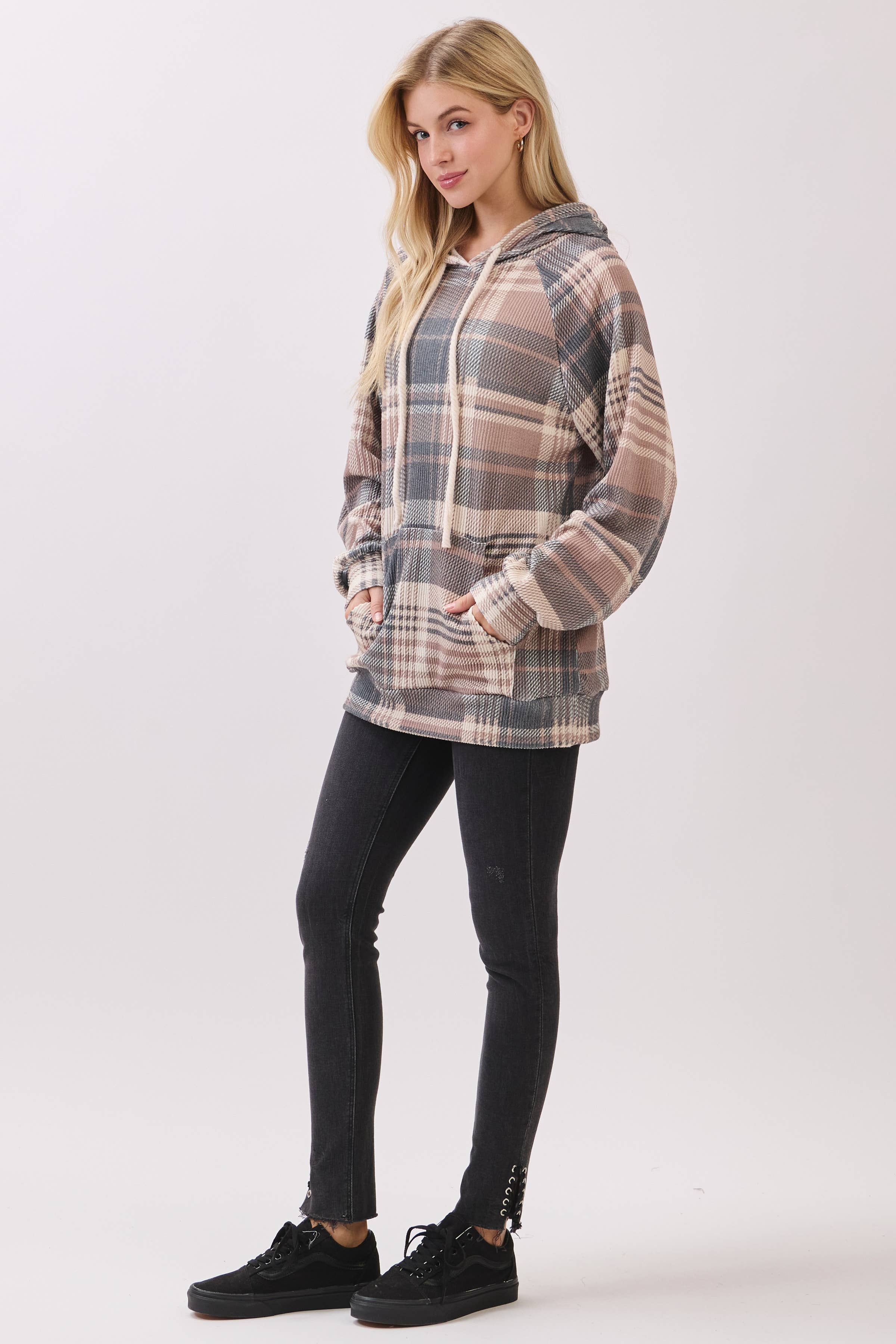 TL2083 Cozy Plaid Knit Hoodie for wholesale on Faire6